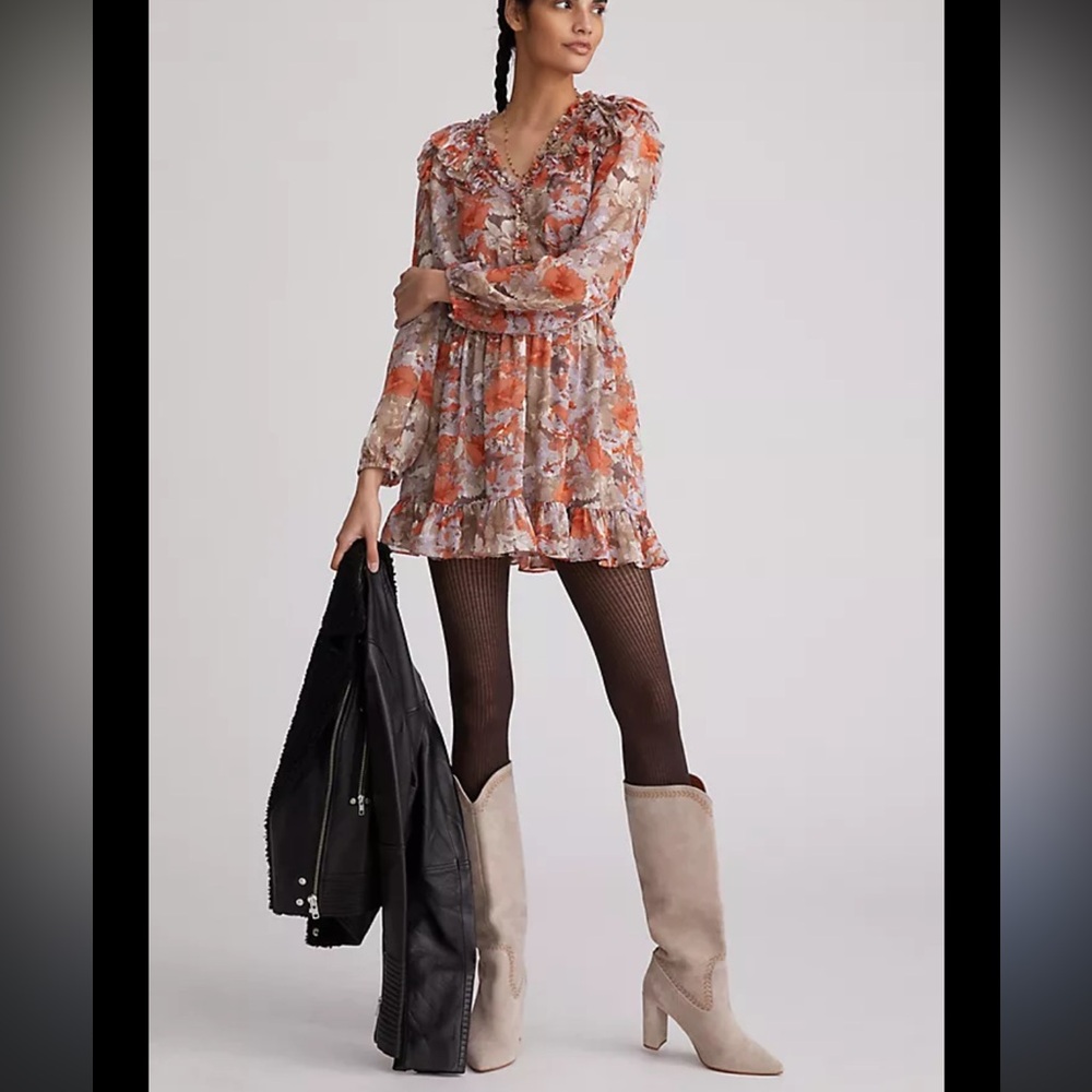 Anthropologie Current Air Ruffled Floral Mini Dress size 3X euc